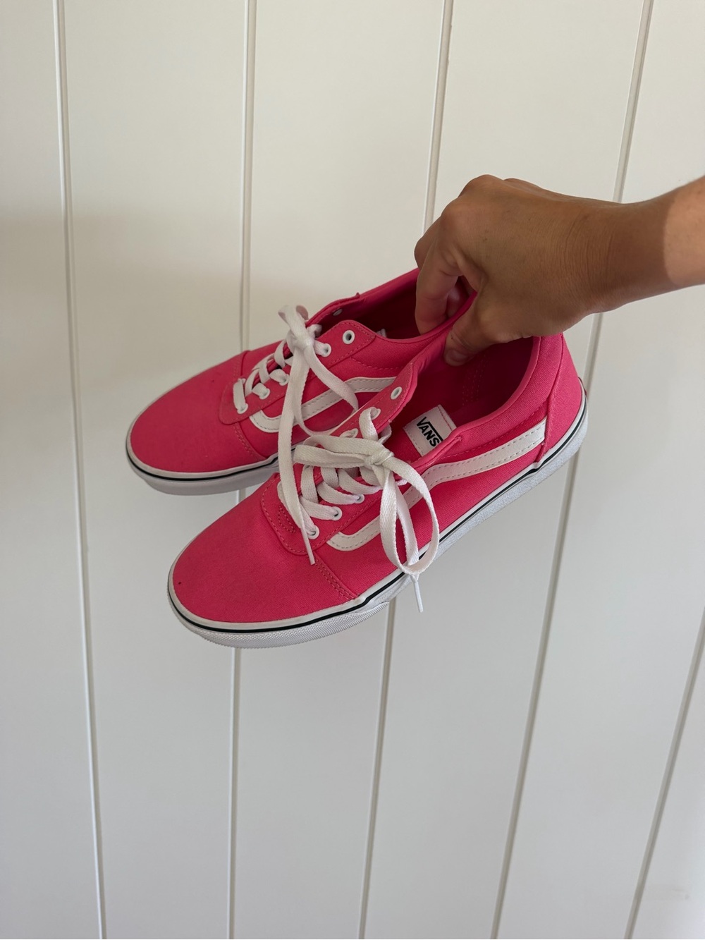 Vans Pink Canvas Low-Top Sneakers with White Stripe